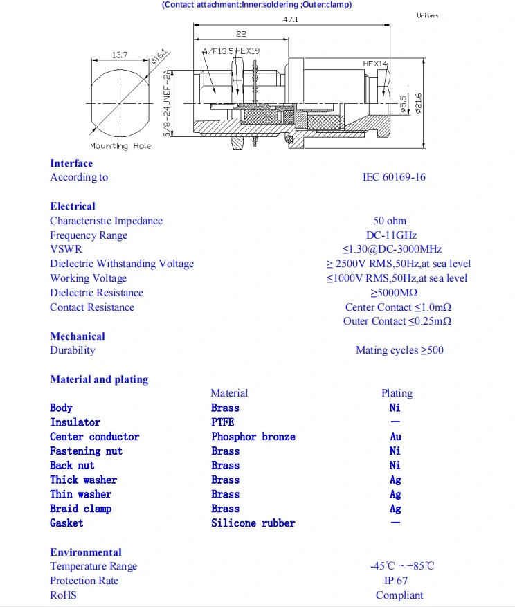 RF Coaxial Antenna N Type Male Clamp Connector for Rg58 LMR195 Cable